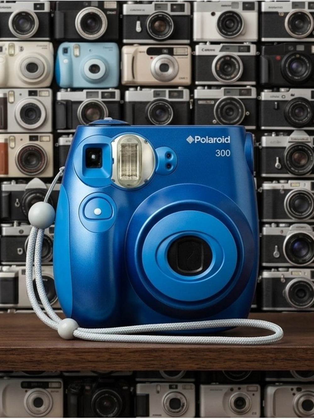 🩷 EUC Vintage Polaroid 300 Instant Camera in Metallic Blue with Wrist Strap